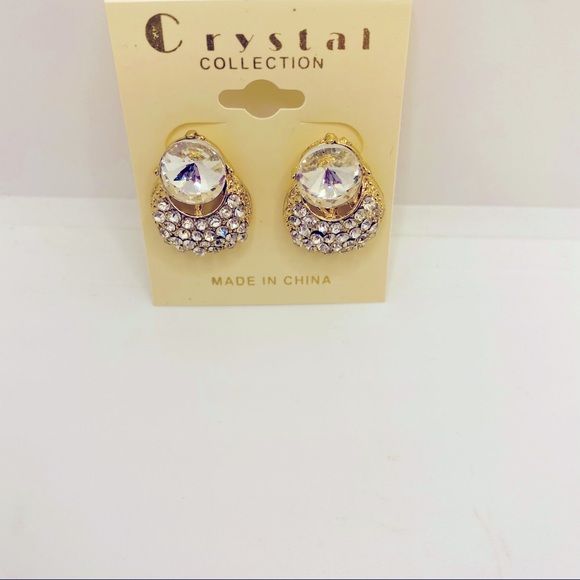 Earrings Crystal Clear set in golden tone!STUNNING - Picture 10 of 13